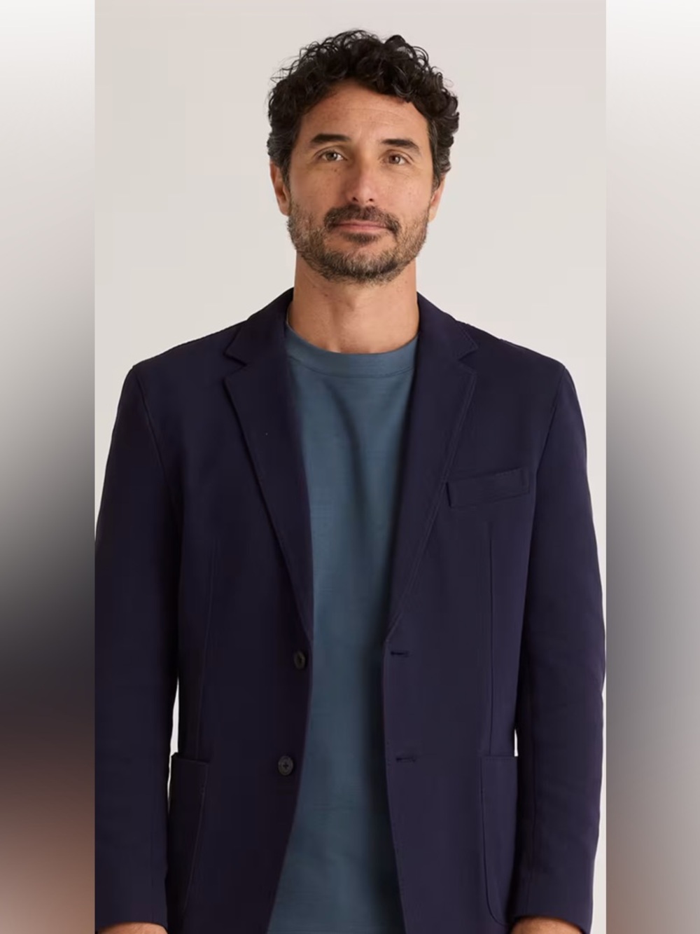 Quince Men's Navy Cotton Pique Knit Casual Blazer